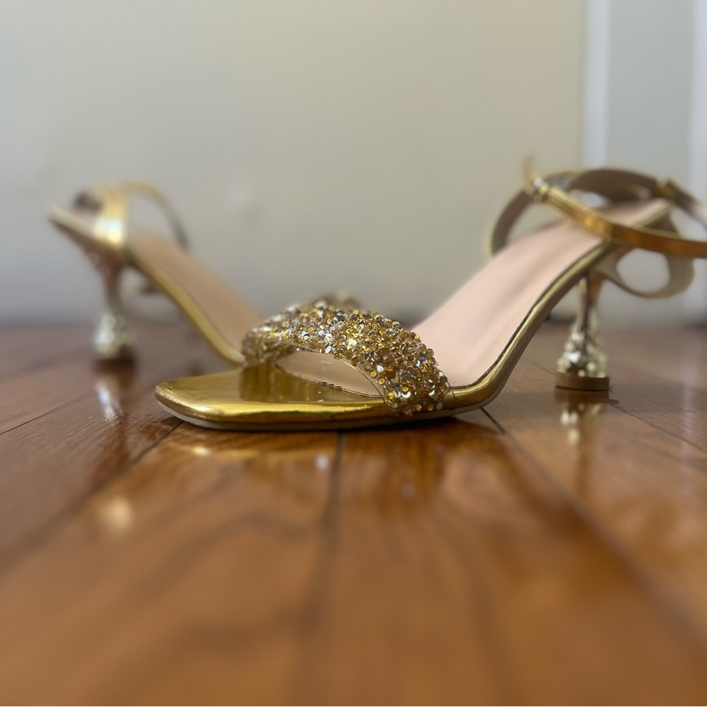 SHEIN Gold Glittery Sandals with Stiletto Heel